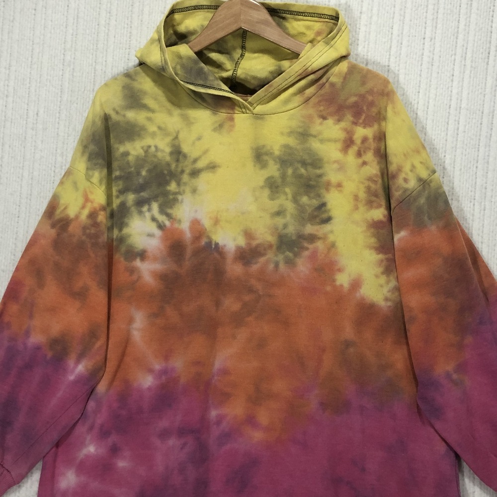 Ashley Stewart Curvy Girl Tie Dye Hoodie Sunset Pink Orange Yellow Plus Size 3X